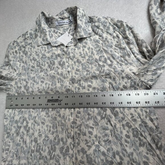 Calvin Klein Jeans Womens White & Gray Animal Print Button-Up Shirt Small New - Picture 6 of 7